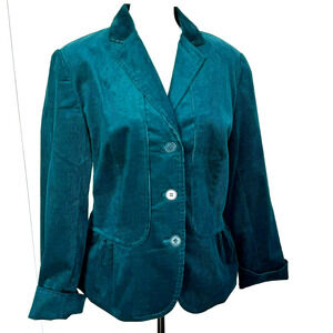 TALBOTS NWT Womens 14 Teal Corduroy Grace Fit Jacket Blazer Satin Lined 3 Button